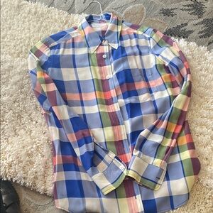 Equipment Blue and Pink Fitted Button Down Blouse BBB